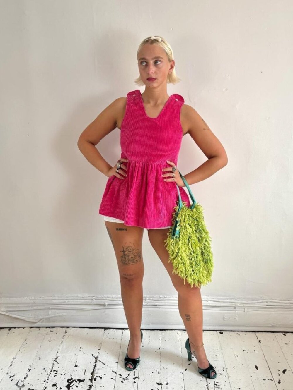 Handmade Corduroy Pink Micro Dress